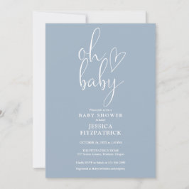 Convite de Baby Shower Oh Baby Script Dusty Blue B
