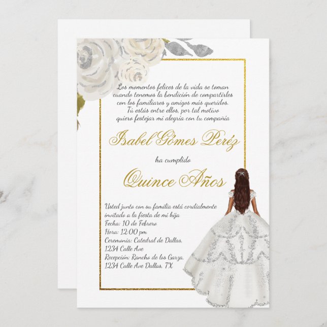 Convite de bactéria de flor branca em espanhol (Frente/Verso)