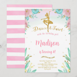 Convite de Bailarina Dourada e Verde 