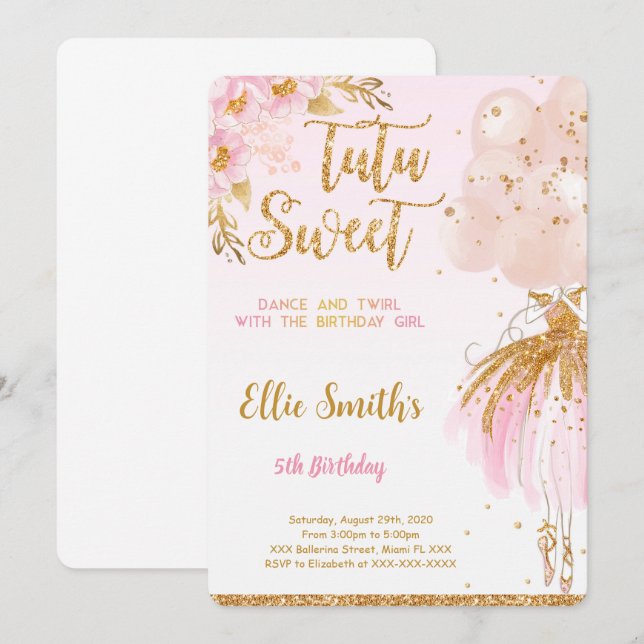 Convite de Bailarina Editável (Frente/Verso)