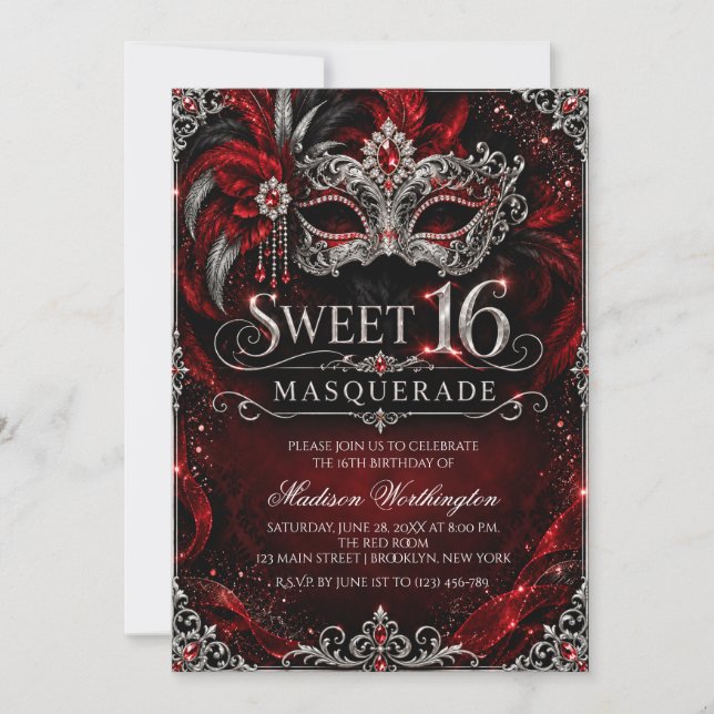 Convite de Baile de Máscaras Sweet 16 (Frente)