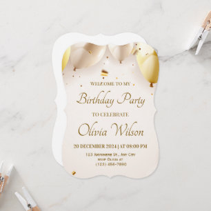 Convite de Balão de Aniversário Feliz – Brilhante