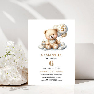 Convite de Balão Dourado de Urso de Pelúcia para A