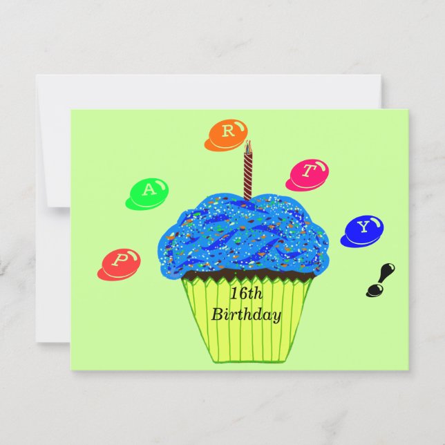 Convite de Balinha de Cupcake Azul para Aniversári (Frente)