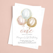 Convite de Balões de Aquarela para Menina de 1º An
