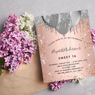 Convite de balões de prata dourado rosa Sweet 16