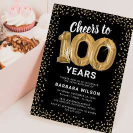 Convite de Balões Dourados de Aniversário de 100 A