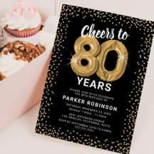 Convite de Balões Dourados para 80º Aniversário