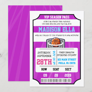Convite de Bar/Bat Mitzvah BILHETE VIP DE BASQUETE