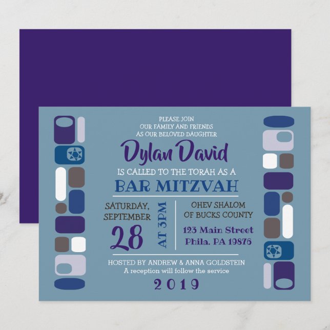 Convite de Bar/Bat Mitzvah SO MOD (Frente/Verso)