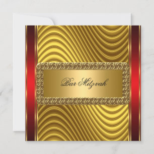 Convite de Bar Mitzvah Art Déco Dourado e Vermelho