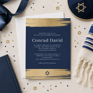Convite de Bar Mitzvah Azul Marinho Elegante