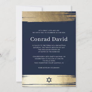 Convite de Bar Mitzvah Azul Marinho Elegante