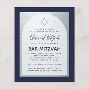 Convite de Bar Mitzvah Azul Marinho Prata Orçament