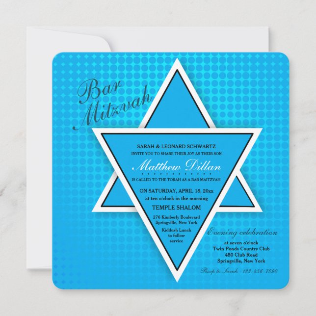 Convite de Bar Mitzvah Barra Azul (Frente)