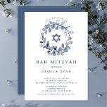 Convite de Bar Mitzvah Blue Leaf<br><div class="desc">Convites de Bar Mitzvah lindos com uma suave coroa de folhas azuis e Estrela de Davi em um fundo branco. Vire nosso convite para ver um verso coordenado para um toque extra especial. Visite nossa loja para ver nossa coleção de Bar Mitzvah.</div>