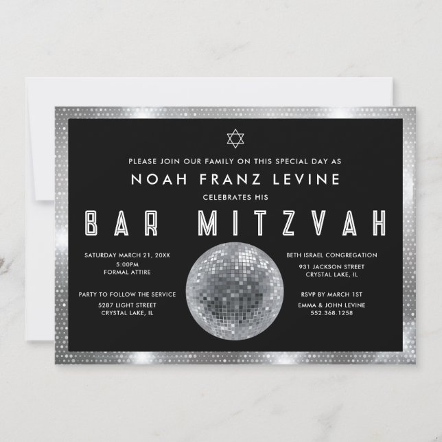 Convite de Bar Mitzvah Bola de Disco (Frente)