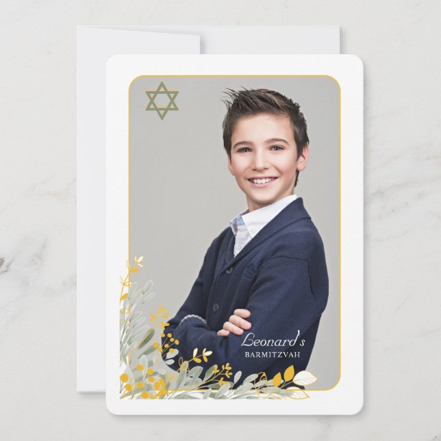 Convite de Bar Mitzvah com Foto de Flores do Campo (Frente)