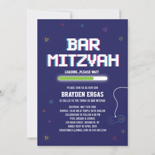 Convite de Bar Mitzvah de Video Game para Gamer (Frente)