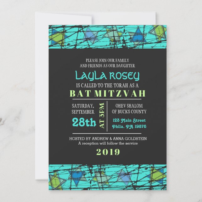 Convite de Bar Mitzvah Distressed Stars Bar (Frente)