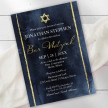 Convite de Bar Mitzvah em Aquarela Abstrata Azul