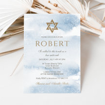 Convite de Bar Mitzvah em Aquarela Azul | Estrela