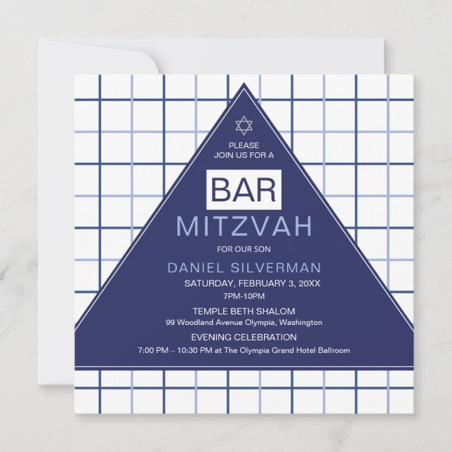 Convite de Bar Mitzvah Geométrico Moderno (Frente)