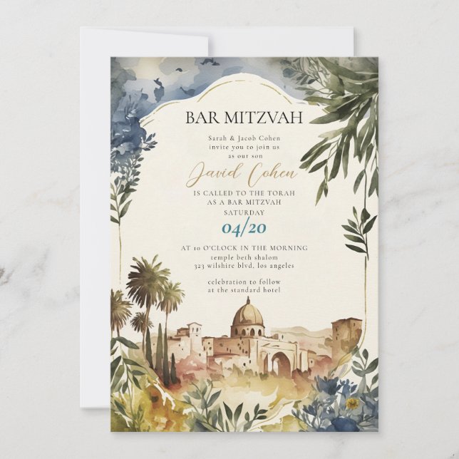 Convite de Bar Mitzvah Judaico Jerusalém (Frente)