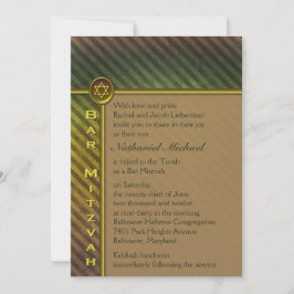 Convite de Bar Mitzvah Listrado de Verde Oliva e M