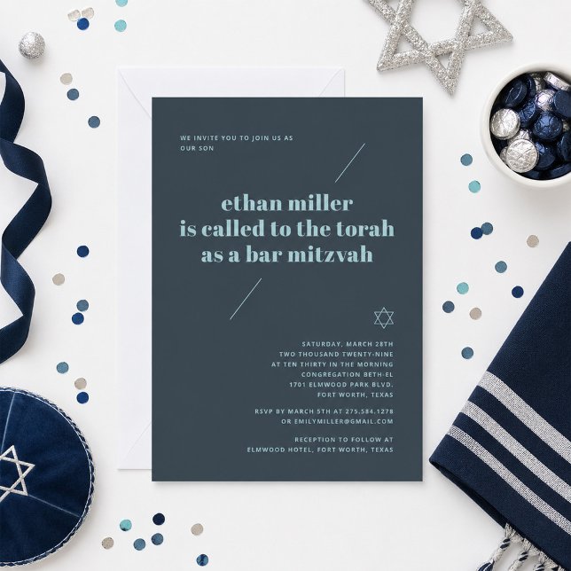 Convite de Bar Mitzvah Moderno Minimalista (Criador carregado)