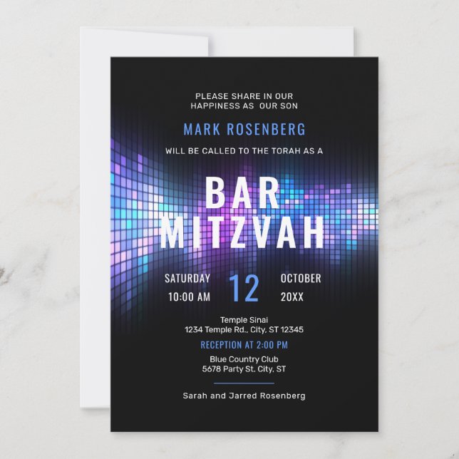 Convite de Bar Mitzvah para Festa de Dança DJ Tech (Frente)