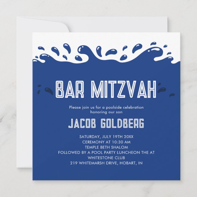 Convite de Bar Mitzvah para Festa na Piscina (Frente)
