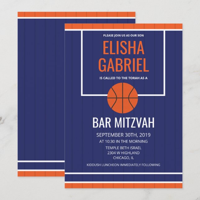Convite de Bar Mitzvah Vintage de Basquetebol (Frente/Verso)