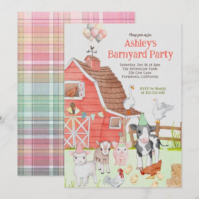 Convite de Barnyard Birthday (Frente/Verso)