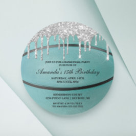 Convite de Basquete com Gotejamento Prata Turquesa