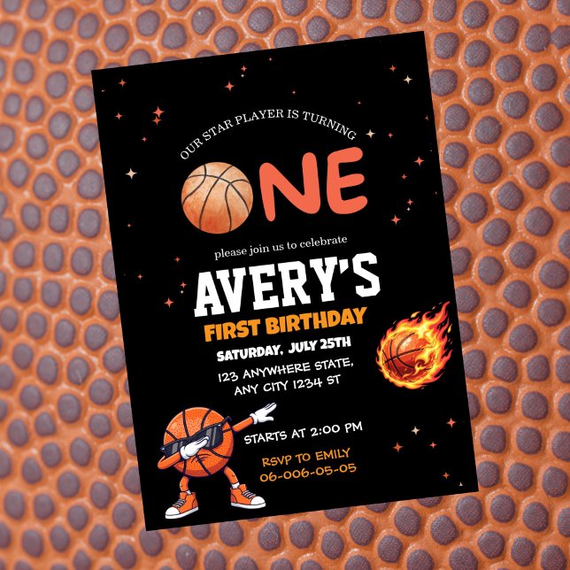 Convite de Basquete de Primeiro Aniversário (Criador carregado)