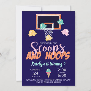 Convite de Basquete para Meninas Scoops e Hoops
