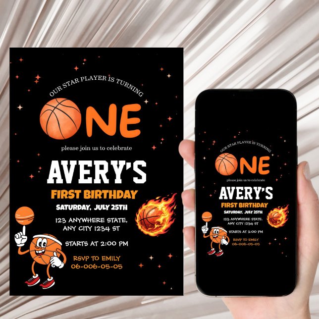 Convite de Basquete para Primeiro Aniversário (Criador carregado)
