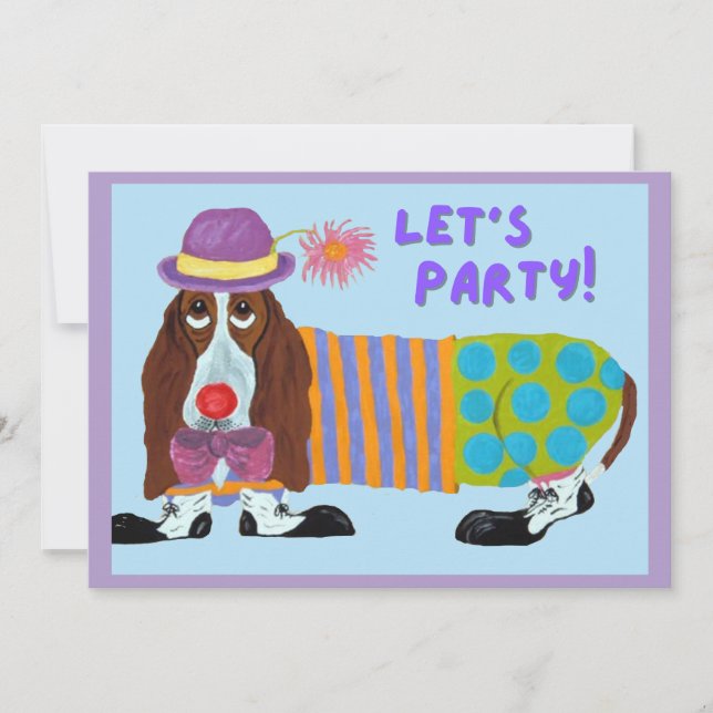 Convite de Basset Hound Palhaço Vamos Festejar (Frente)