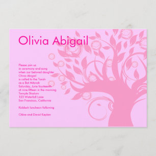 Convite de Bat Mitzvah Árvore da Vida Rosa Sweet 1