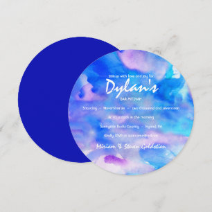 CONVITE DE BAT MITZVAH 'AZUL ÁGUA TINTA Aquarela