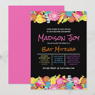 Convite de Bat Mitzvah CANDY COUTURE Rosa