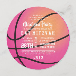 Convite de Bat Mitzvah de BASKETBALL ROSA
