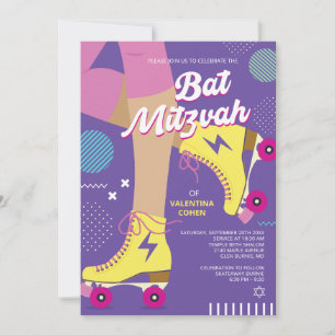 Convite de Bat Mitzvah de Patinação no Rolo Retrô