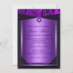 Convite de bat mitzvah de Seda Roxo e Preto