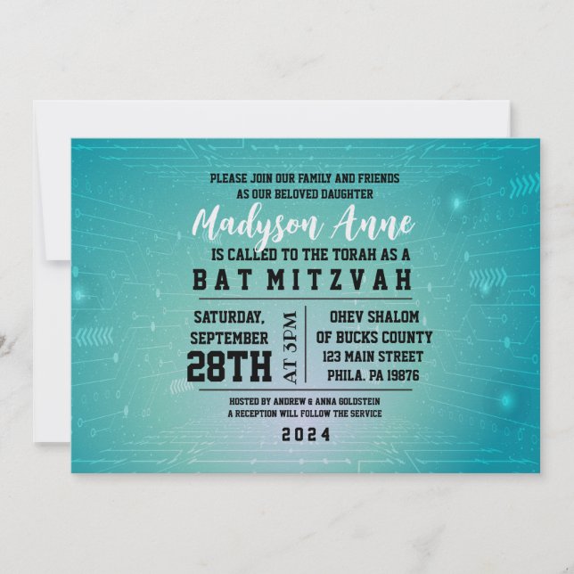 Convite de Bat Mitzvah DIGITAL GAMER de jogos 3D (Frente)