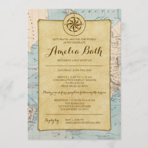 Convite de Bat Mitzvah do Mapa de viagem