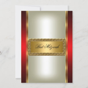 Convite de Bat Mitzvah Dourado e Vermelho