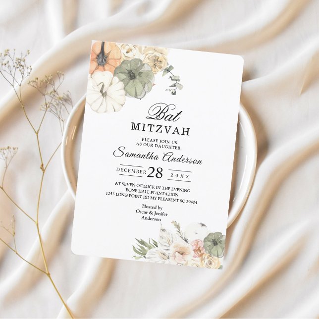Convite de Bat Mitzvah Elegant Fall | Aquarela (Criador carregado)