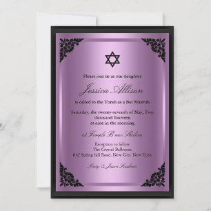 Convite de Bat Mitzvah Elegante Roxo e Preto